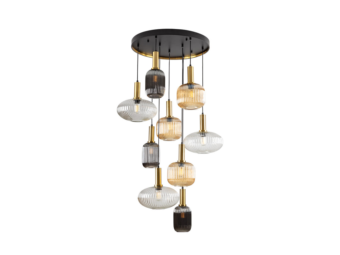 Lustra Schuller Norma 9 lumini fall 5 metri negru-alama dimmable telecomandă