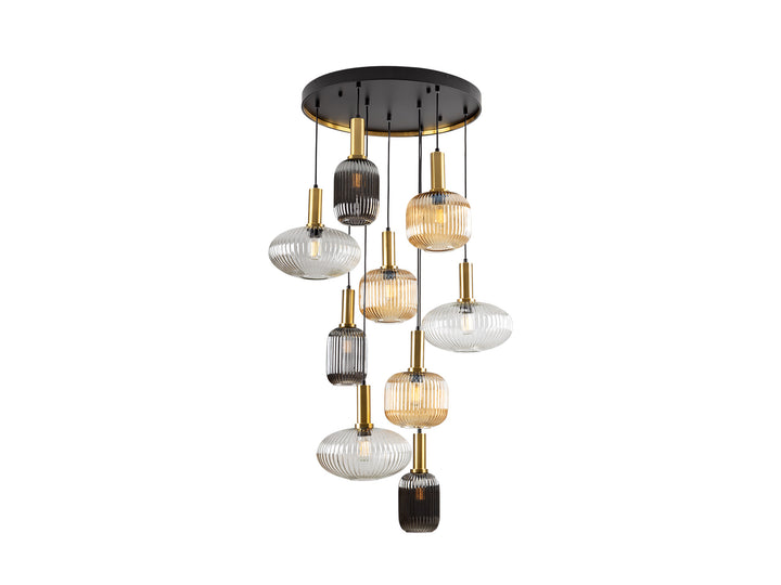 Lustra Schuller Norma 9 lumini fall 5 metri negru-alama dimmable telecomandă