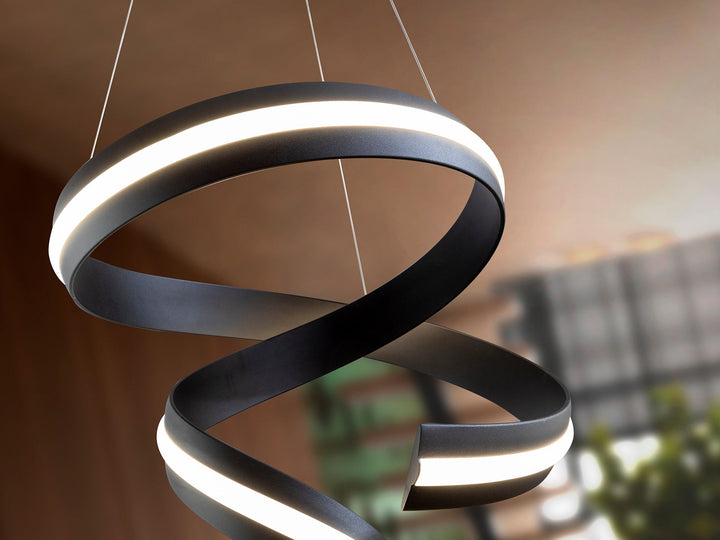 Lustră verticală Schuller Amara cu profil sculptural de 120 cm în finisaj negru mat sablat și difuzor din silicon opal — CCT cu telecomandă.