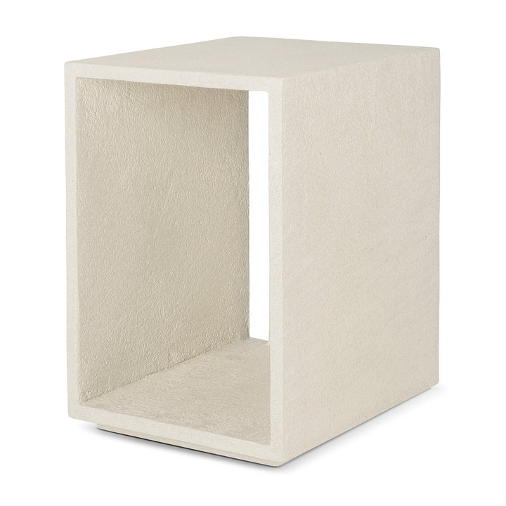 26416 Elements bedside table varnished microcement Off-White side cut web