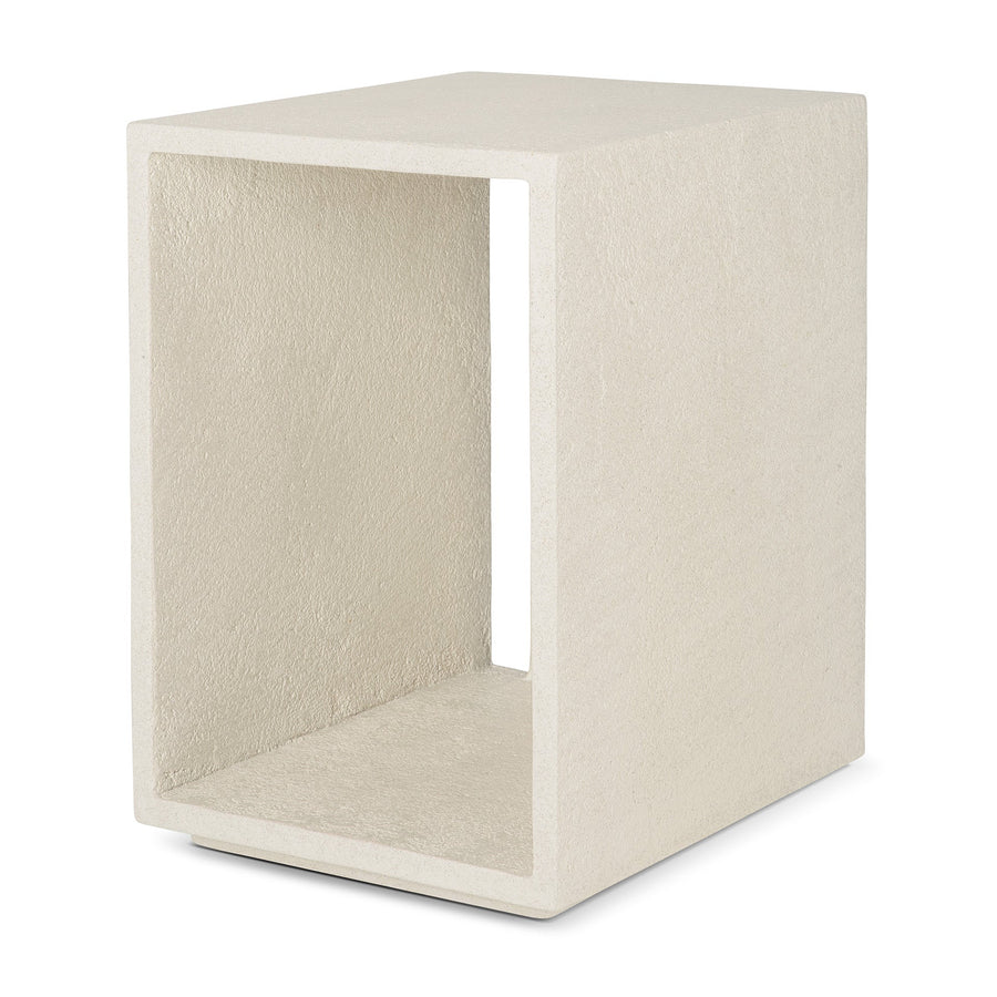 26416 Elements bedside table varnished microcement Off-White side cut web