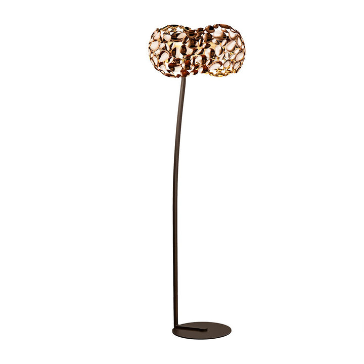 Lampadar Schuller Narisa cu disc Ø47 cm placat aur roz cu detalii maro închis — H167 cm