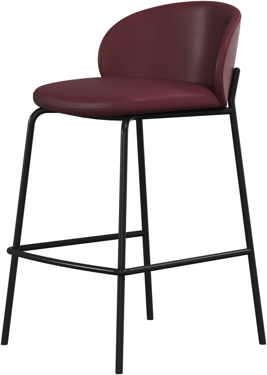 Scaun de bar BoConcept Princeton din piele Nordic Vintage burgundy — vedere de ansamblu