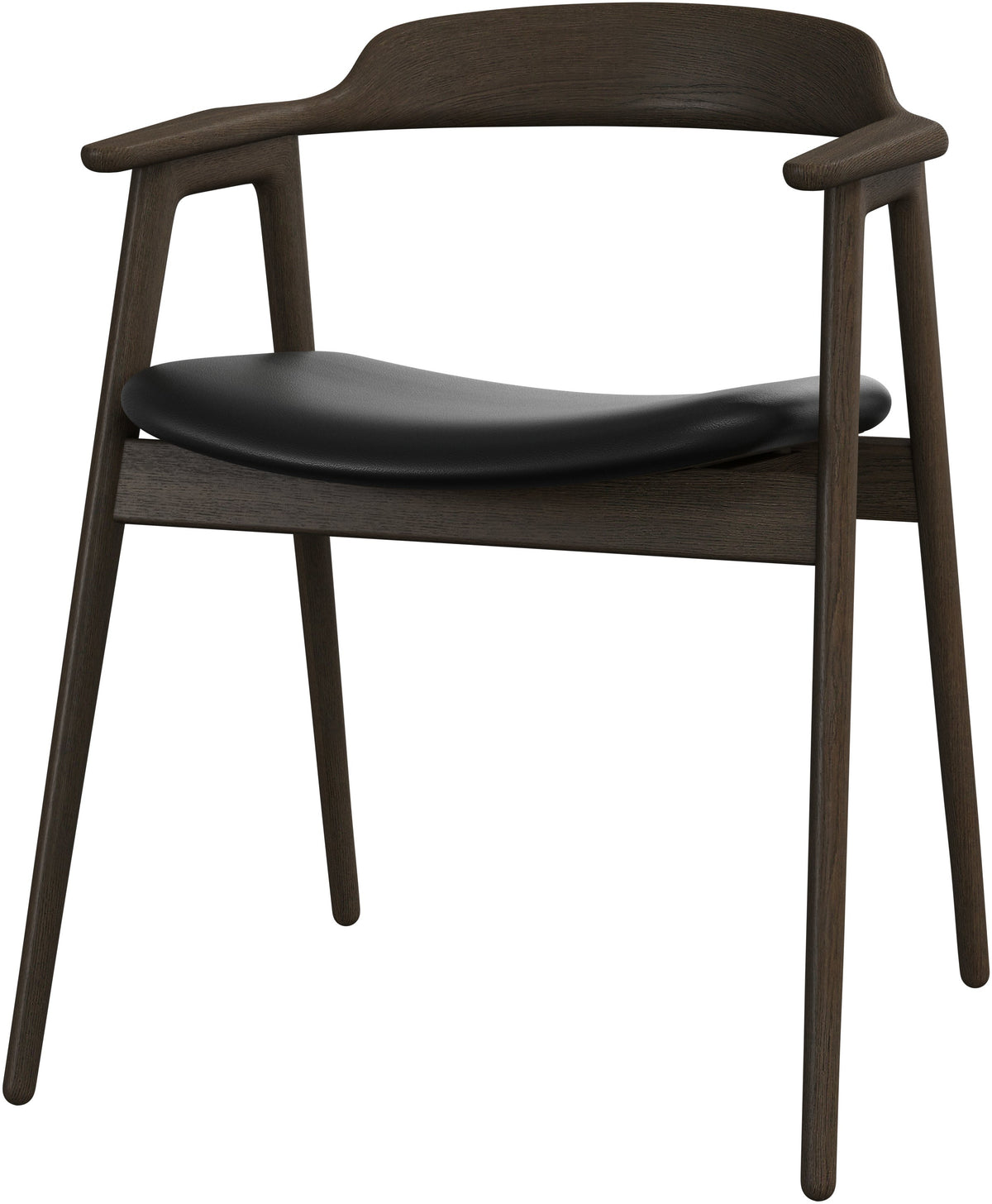 Scaun de dining BoConcept Seoul, piele neagră Nordic Grain, stejar închis — vedere de ansamblu