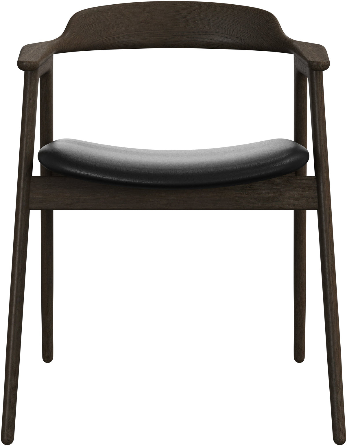 Scaun de dining BoConcept Seoul, piele neagră Nordic Grain, stejar închis — detaliu