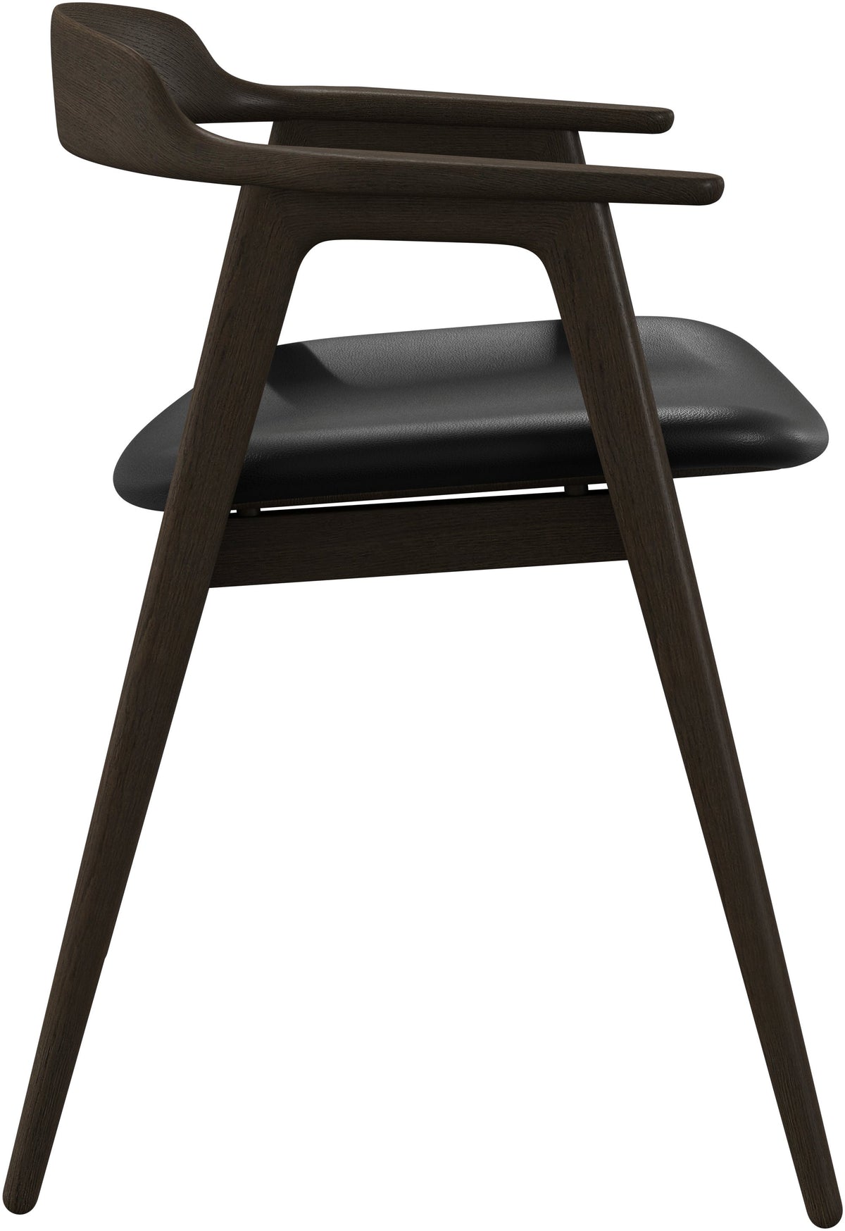 Scaun de dining BoConcept Seoul, piele neagră Nordic Grain, stejar închis — detaliu