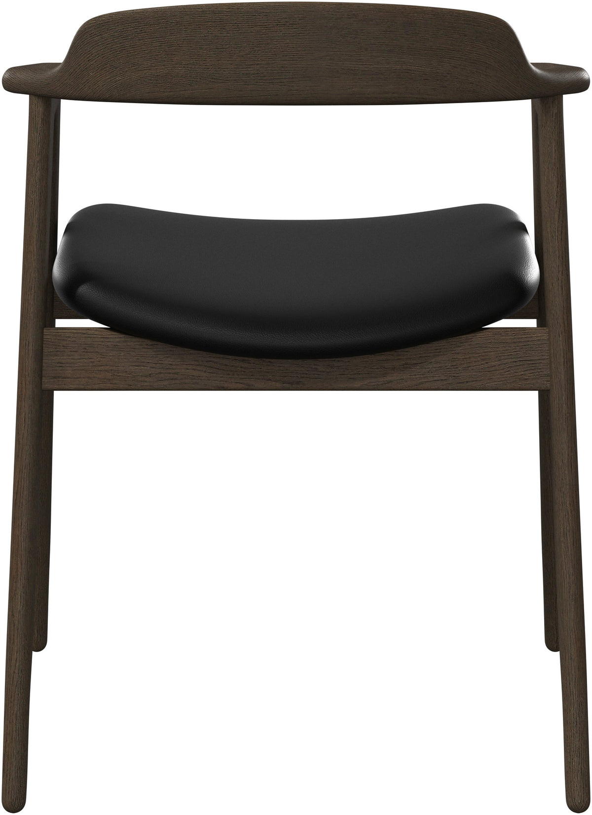 Scaun de dining BoConcept Seoul, piele neagră Nordic Grain, stejar închis — detaliu