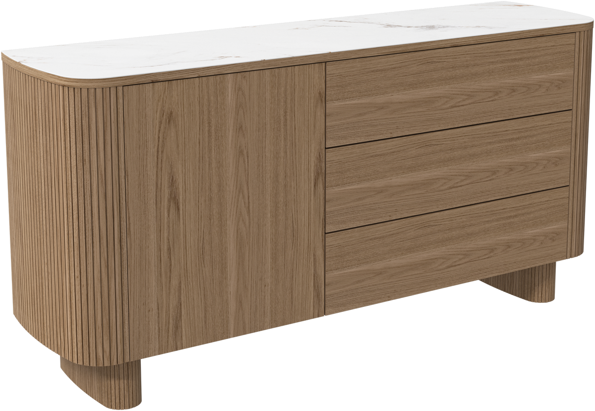Bufet BoConcept Santiago 150 cm, furnir de stejar natural și ceramică albă — detaliu
