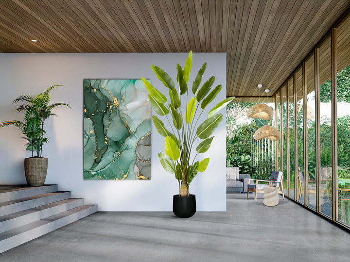 Plantă artificială Schuller Ave Paraíso cu frunze de Strelitzia și ghiveci ciment — H250 cm