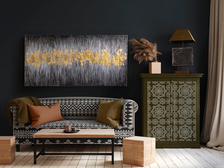 Tablou acrilic Schuller Sendero pictat în acril cu detalii foiță aurie — 160x80 cm