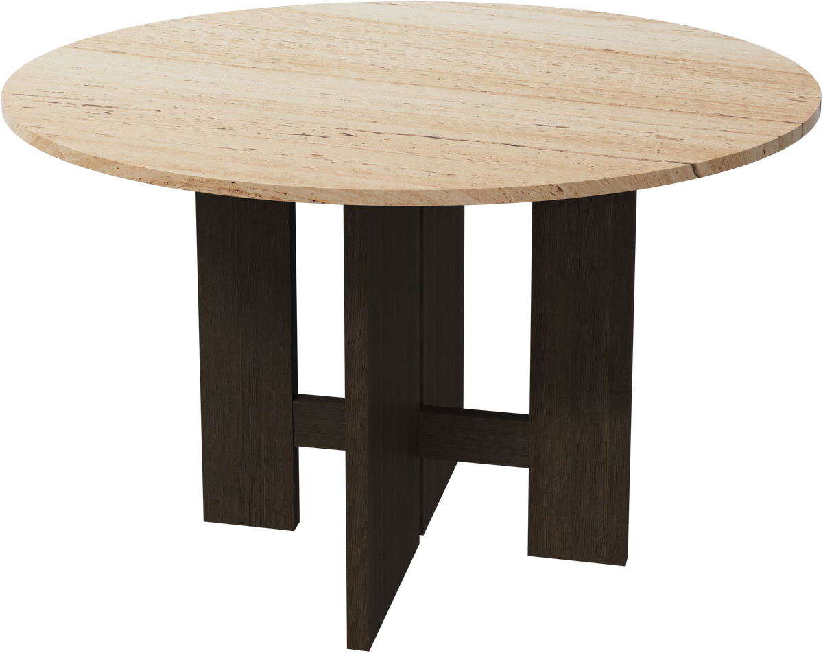 Masă de dining rotundă BoConcept axo series Ø119 cm, blat din travertin — detaliu