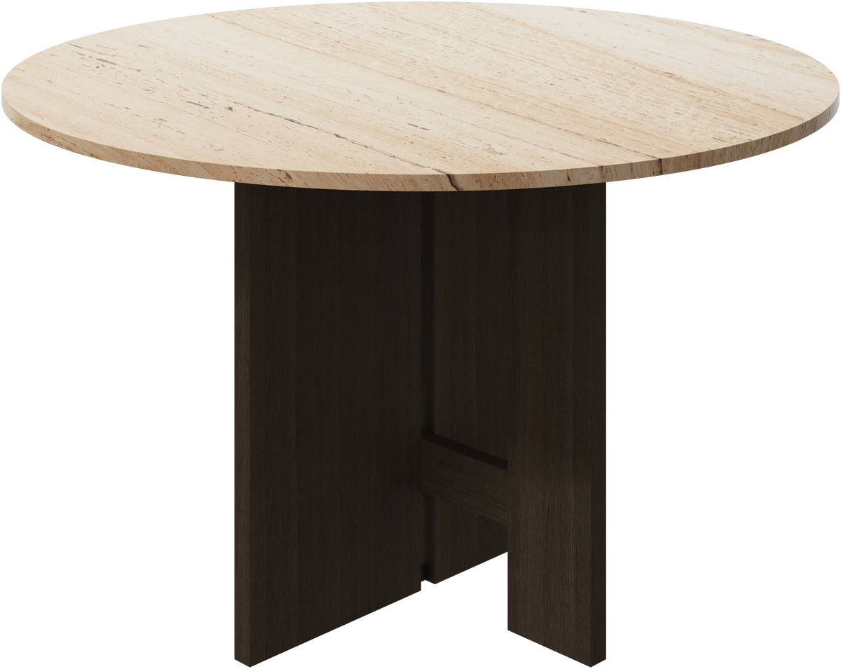 Masă de dining rotundă BoConcept axo series Ø119 cm, blat din travertin — vedere de ansamblu
