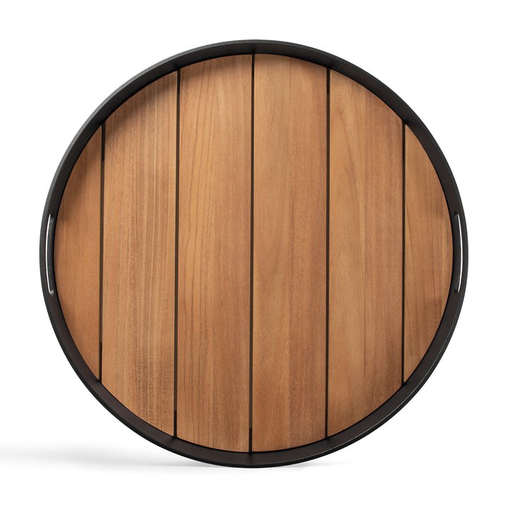 Tavă de exterior Core Ethnicraft din tec masiv cu ramă din aluminiu Dark Bronze — pe terasă