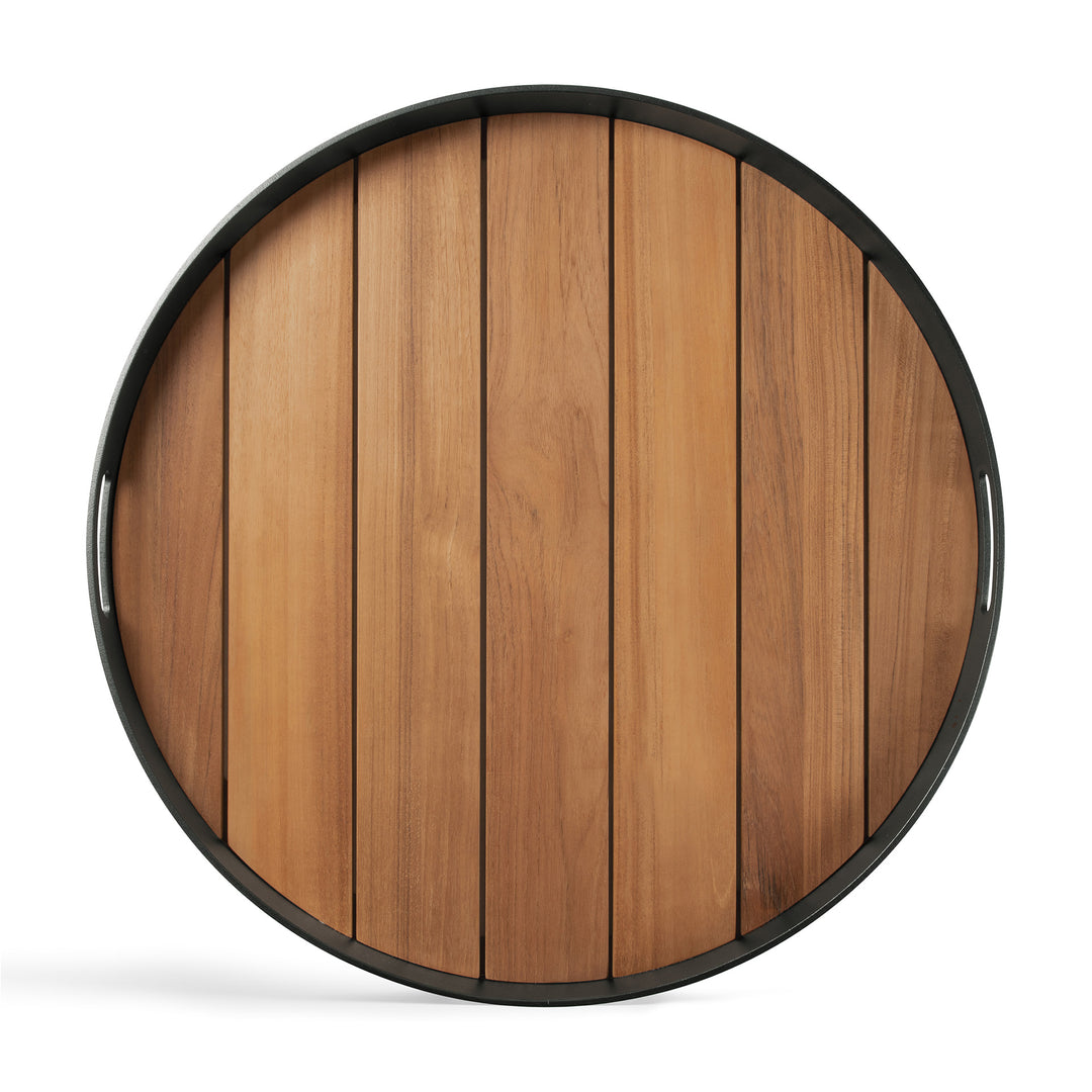 Tavă de exterior Core Ethnicraft din tec masiv cu ramă din aluminiu Dark Bronze — pe terasă