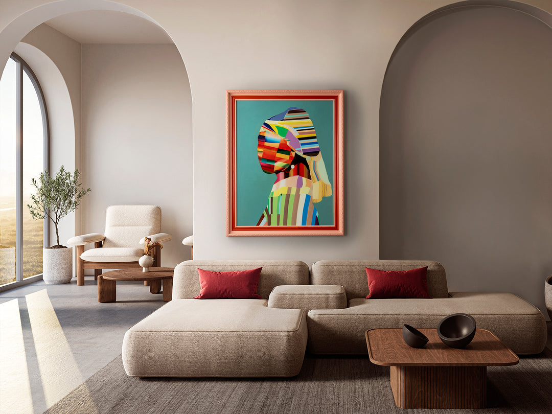 Tablou Schuller Joven con perla POP, reinterpretare pop a fetei cu cercel de perlă — 84x104 cm