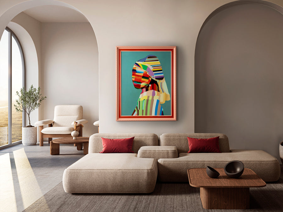 Tablou Schuller Joven con perla POP, reinterpretare pop a fetei cu cercel de perlă — 84x104 cm