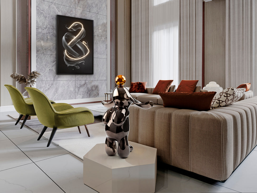 Sculptură decorativă Schuller Conejo iepure rotunjit cu finisaj metalic gri-portocaliu — 38x52 cm