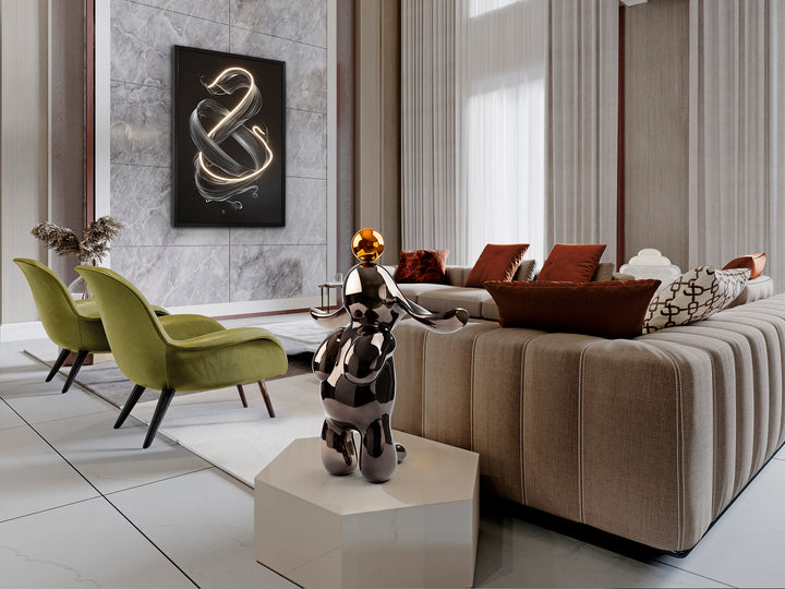 Sculptură decorativă Schuller Conejo iepure rotunjit cu finisaj metalic gri-portocaliu — 38x52 cm