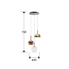 Lustra Schuller Charlize Colours 3 lumini gri cu sticla cupru-auriu-clar