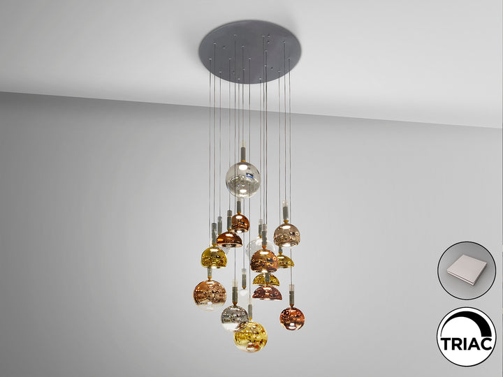 Lustra Schuller Charlize Colours 16 lumini cascadă 205 cm gri 4 tonuri dimabilă