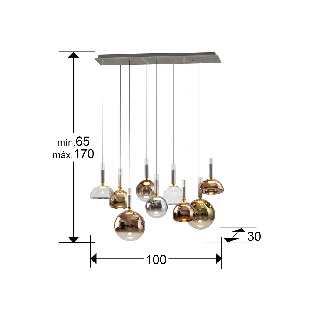 Lustra Schuller Charlize Colours 9 lumini bar 100 cm gri 4 tonuri dimmable