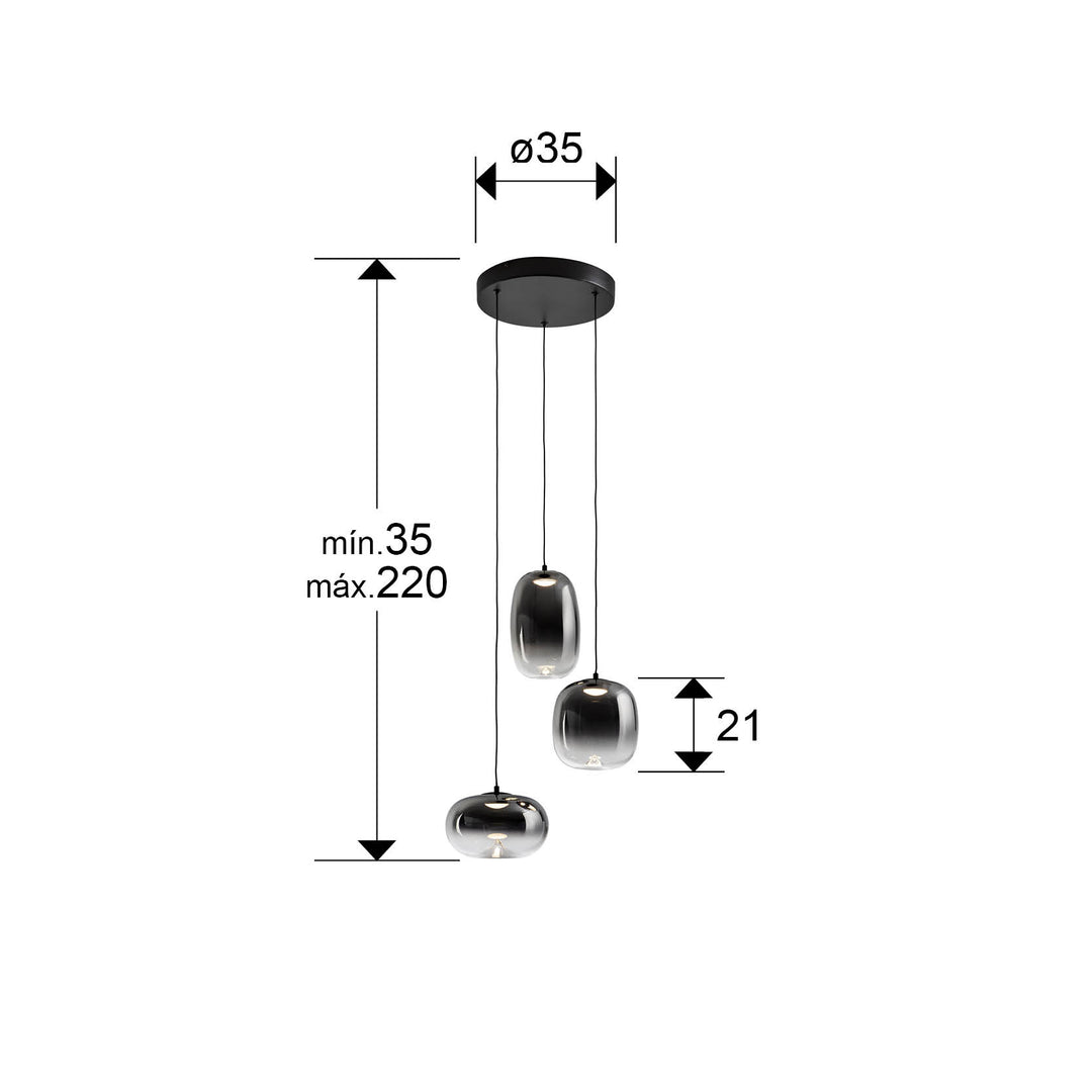 Lustra Schuller Onice 3 lumini Ø33 negru-fumuriu LED