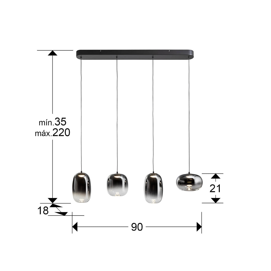 Lustra Schuller Onice 4 lumini bar 90 cm negru-fumuriu