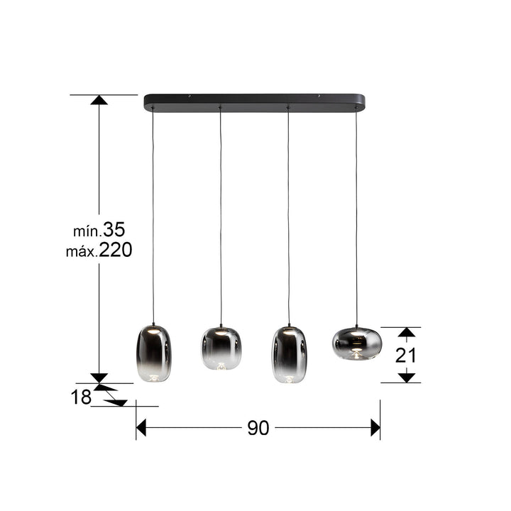 Lustra Schuller Onice 4 lumini bar 90 cm negru-fumuriu