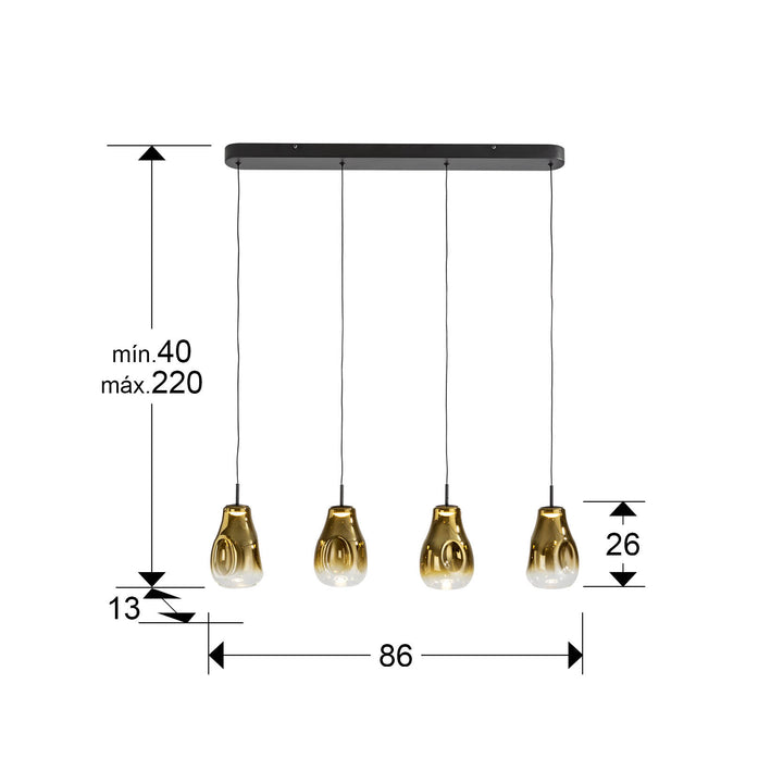 Lustra Schuller Aledis 4 lumini bar 86 cm negru-auriu LED