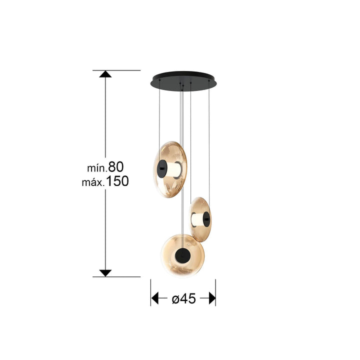 Lustra Schuller Diabolo 3 lumini cascadă negru cu chihlimbar 135 cm