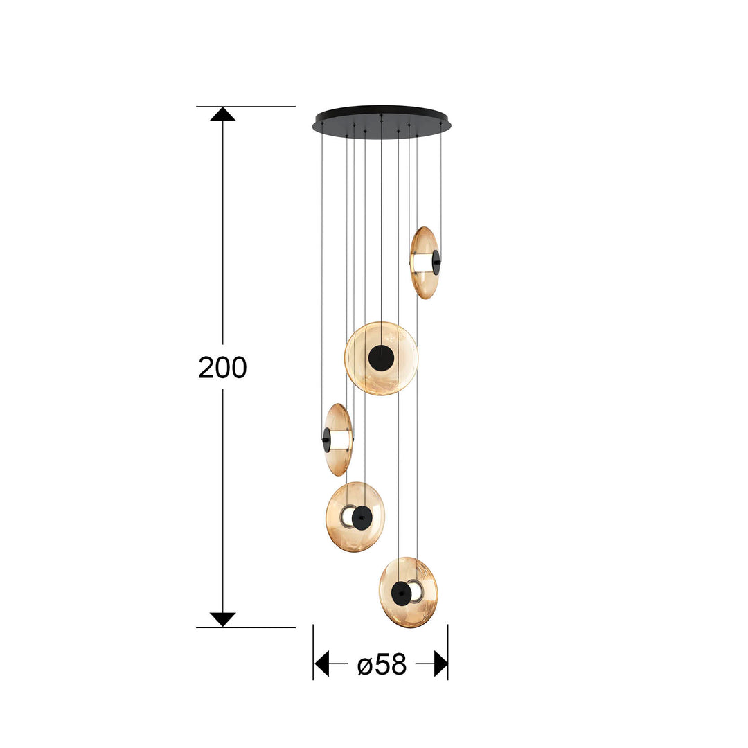 Lustra Schuller Diabolo 5 lumini cascadă negru cu chihlimbar 200 cm