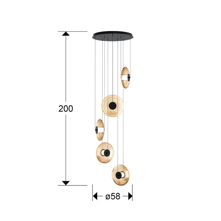 Lustra Schuller Diabolo 5 lumini cascadă negru cu chihlimbar 200 cm