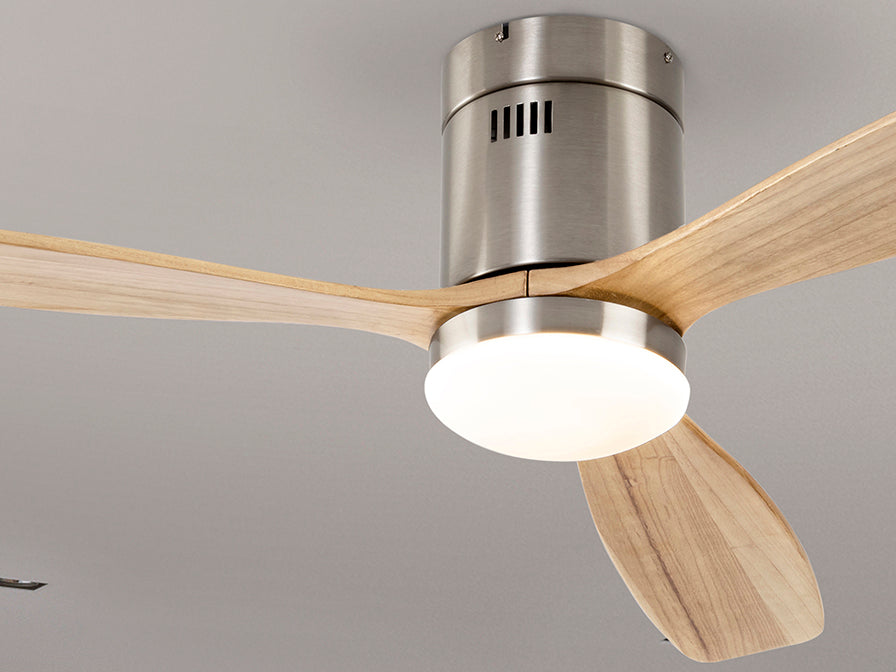 Ventilator tavan Schuller Siroco nichel-lemn Ø132 LED dimabil CCT