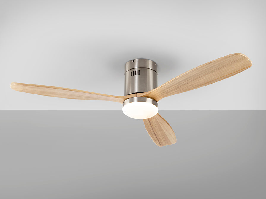 Ventilator tavan Schuller Siroco nichel-lemn Ø132 LED dimabil CCT