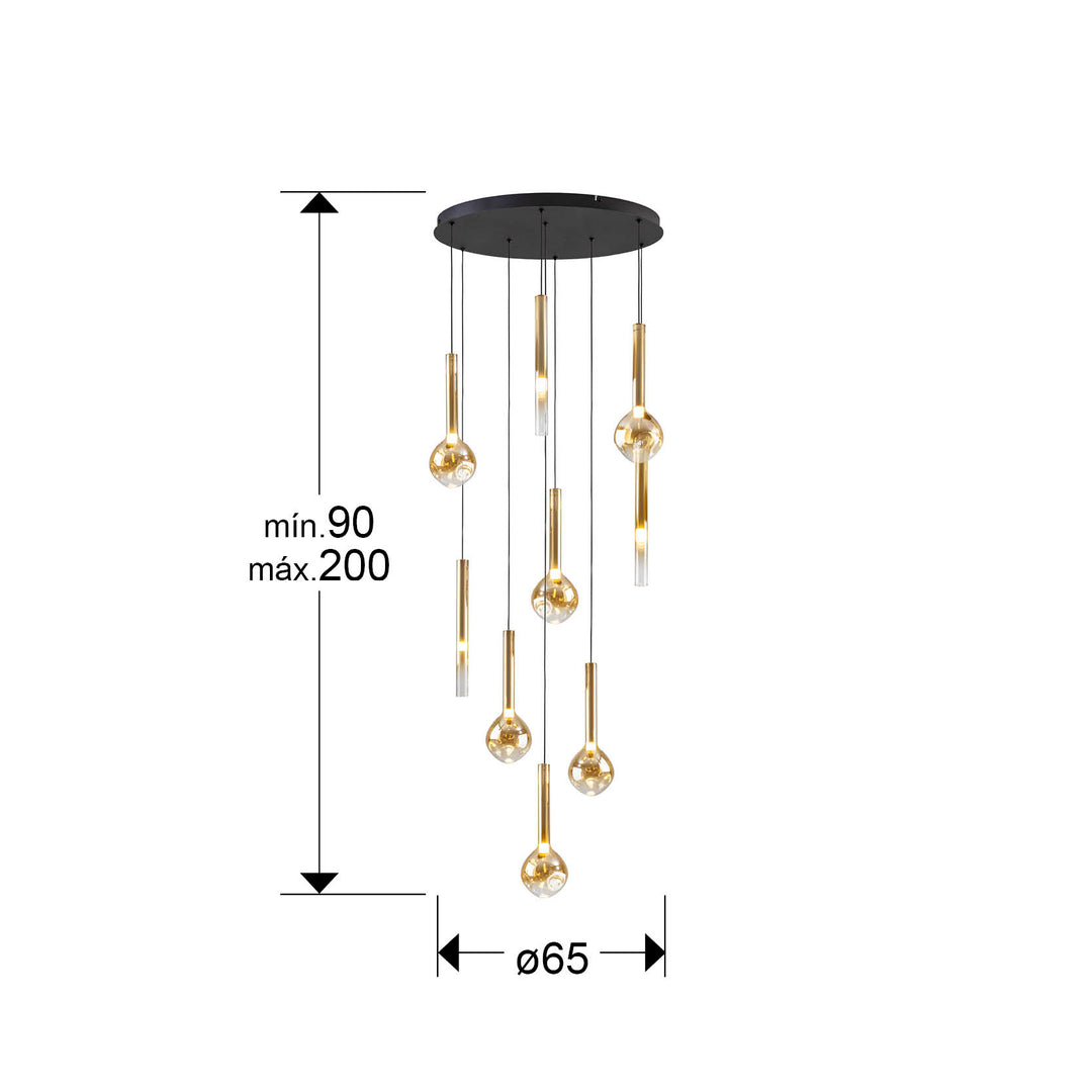 Lustra Schuller Essenza 9 lumini cascadă 160 cm negru-auriu dimabilă