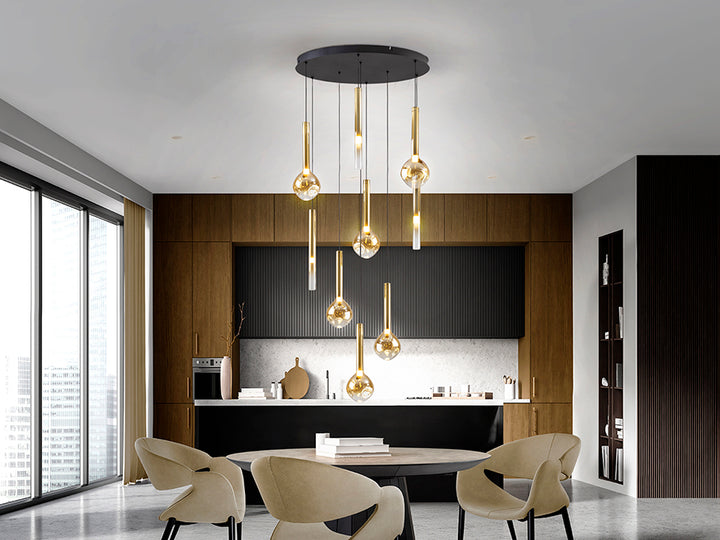 Lustra Schuller Essenza 9 lumini cascadă 160 cm negru-auriu dimabilă