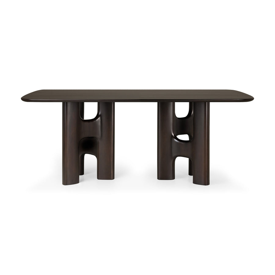 Masă dining Flow Ethnicraft din mahon masiv roz-maroniu, 200 cm, cu colțuri rotunjite și picioare sculptate