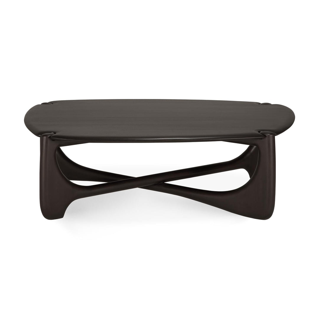 35145 PI coffee table varnished mahogany dark brown pebble shape front cut web