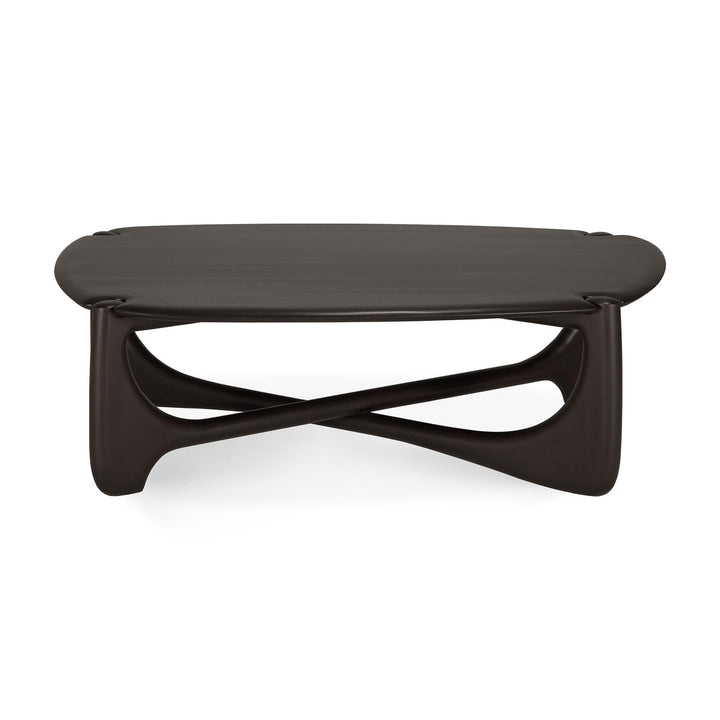 35145 PI coffee table varnished mahogany dark brown pebble shape front cut web