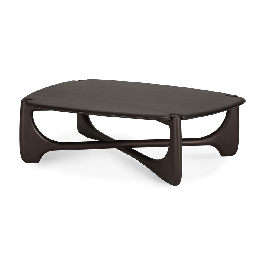 35145 PI coffee table varnished mahogany dark brown pebble shape side cut web