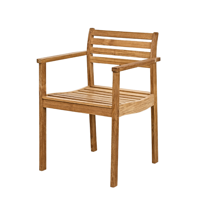 Scaun grădină Rosenholm Cinas — scaun din tec cu șezut ergonomic, într-o grădină clasică.