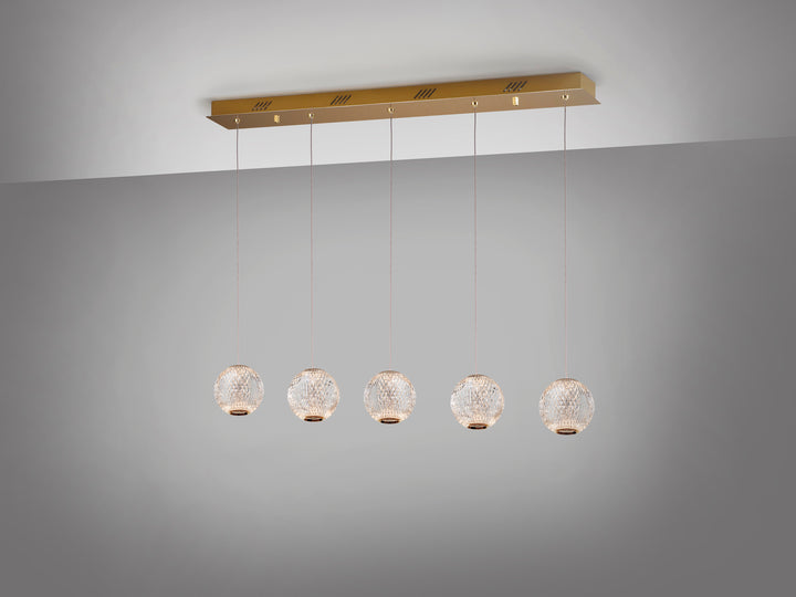 Lustra Schuller Austral 5 lumini bar 96 cm auriu sferă acrilic optic
