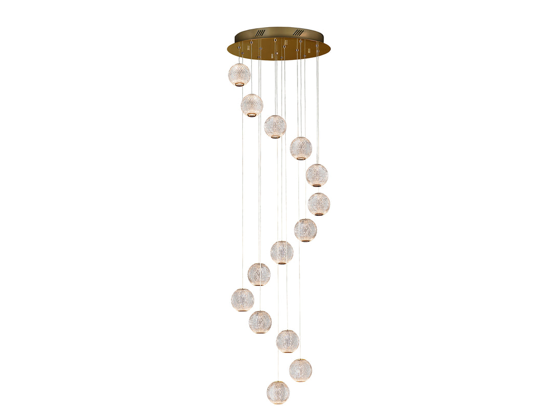 Lustra Schuller Austral 14 lumini Ø50 auriu cascadă 175 cm acrilic