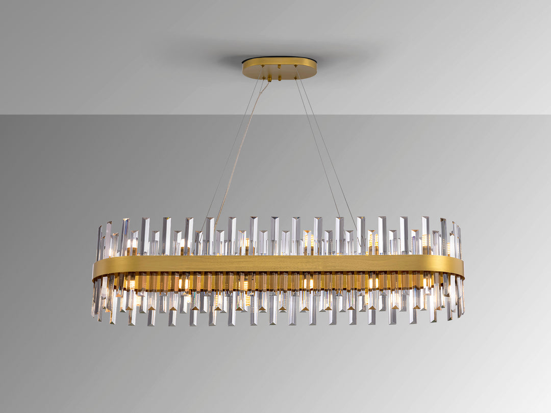 Lustra Schuller Grace 28 lumini oval mare auriu 120x36 sticla prismă