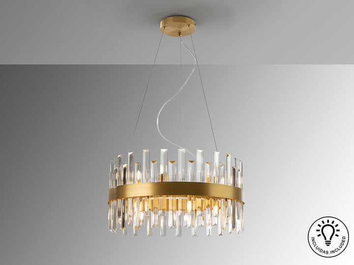 Lustra Schuller Grace 14 lumini Ø55 auriu cu sticla prismă