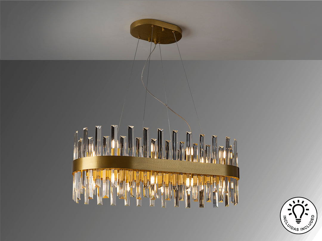 Lustra Schuller Grace 20 lumini oval auriu sticla prismă 80x36