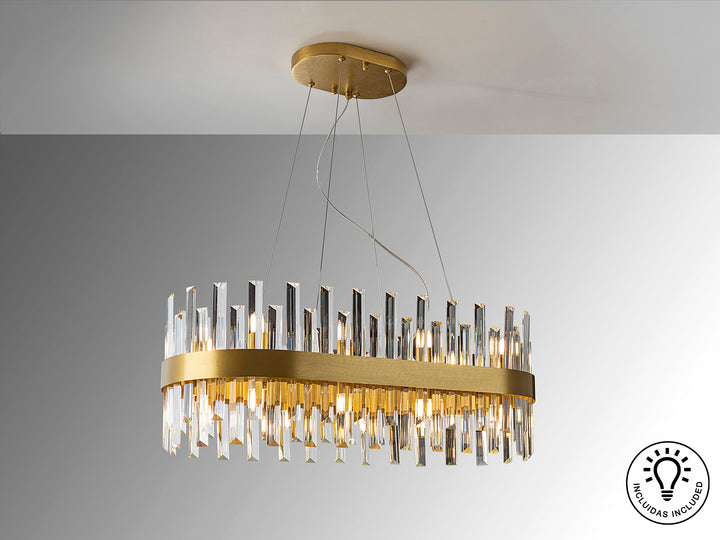 Lustra Schuller Grace 20 lumini oval auriu sticla prismă 80x36
