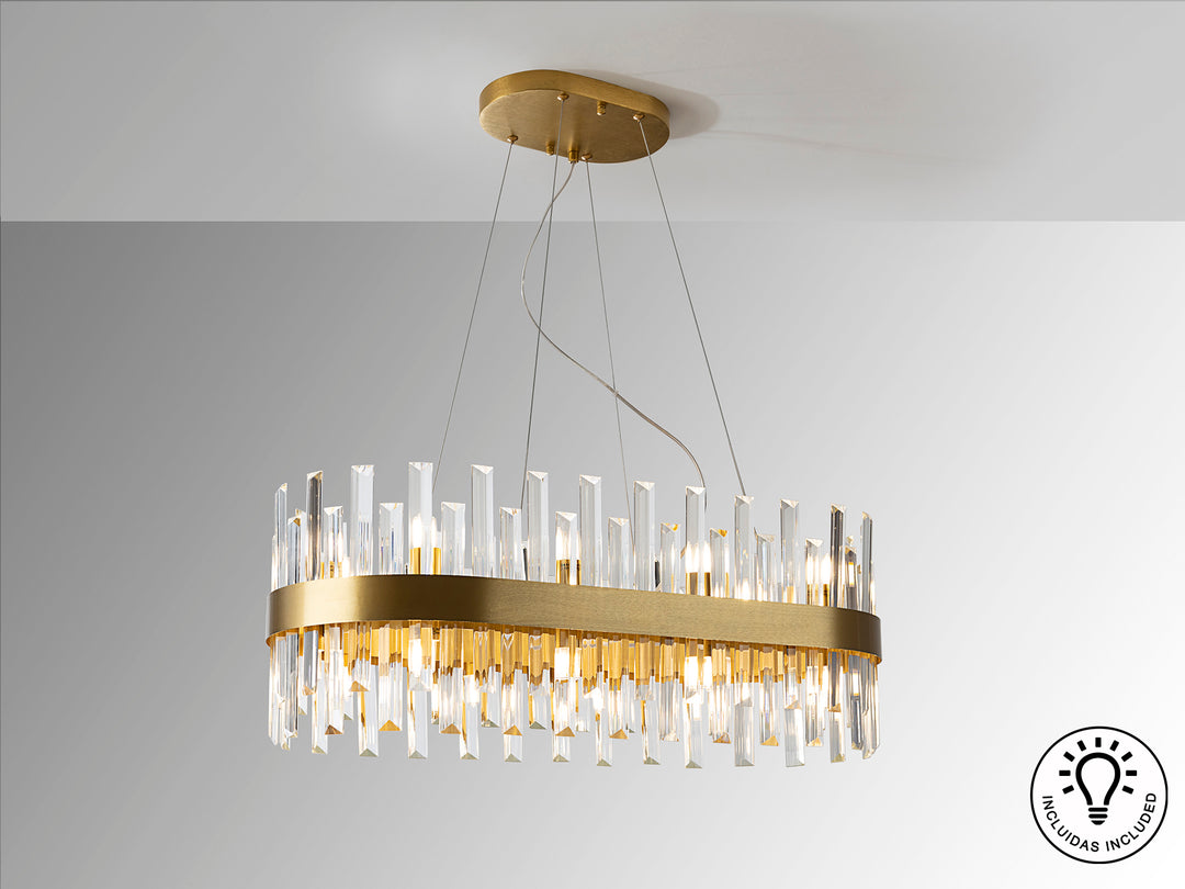 Lustra Schuller Grace 20 lumini oval auriu sticla prismă 80x36
