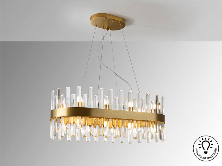 Lustra Schuller Grace 20 lumini oval auriu sticla prismă 80x36