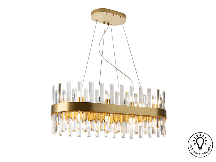 Lustra Schuller Grace 20 lumini oval auriu sticla prismă 80x36